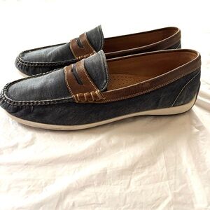 NWOT Martin Dingman Navy Brown Bill Water Repellent Penny Loafers SZ 10.5 M